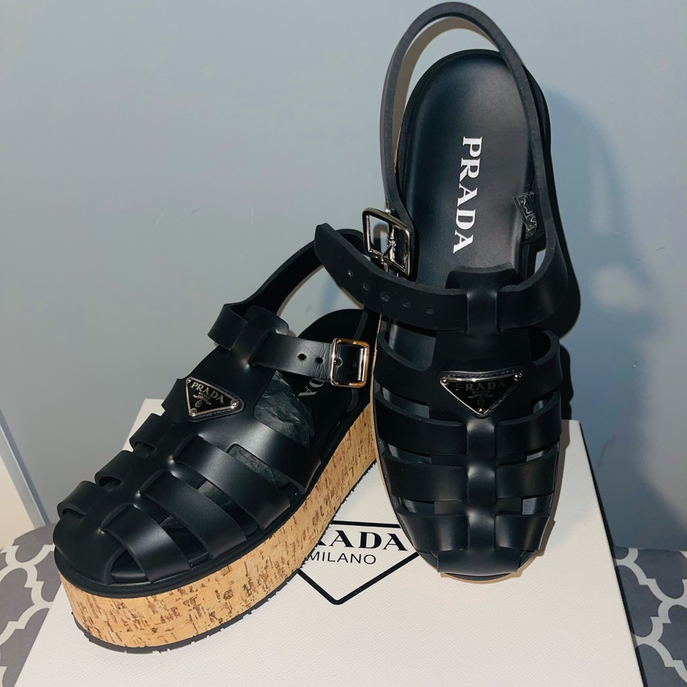 NWT Prada Rubber Wedge Platform Sandal
